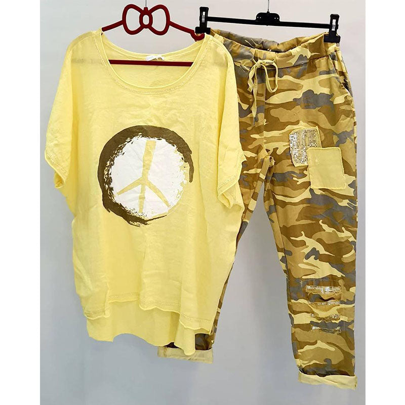 Airrys™ Women's Short Sleeve Top Camo Pants Two Piece Set