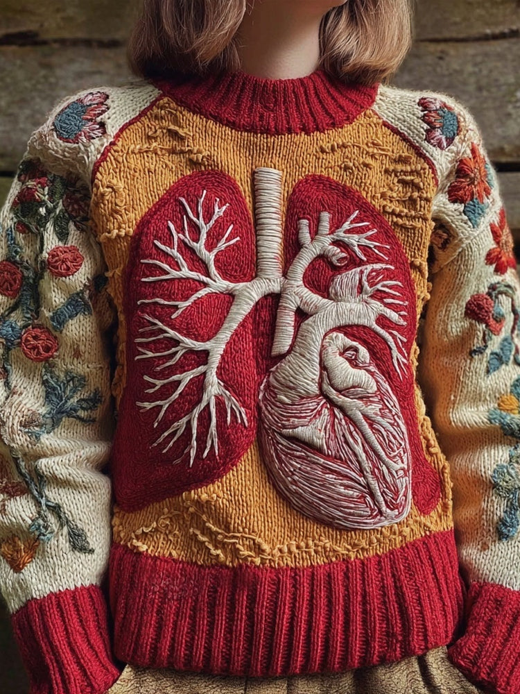 Vintage Halloween Anatomy Art Embroidered Comfy Sweater