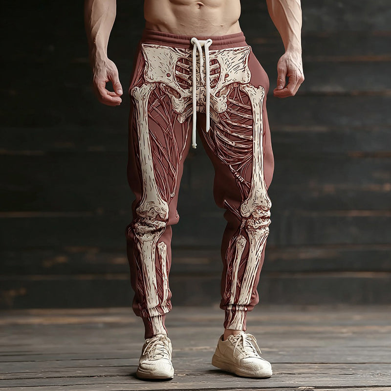 Men's Vintage Halloween Muscle Skull Art Sweatpants