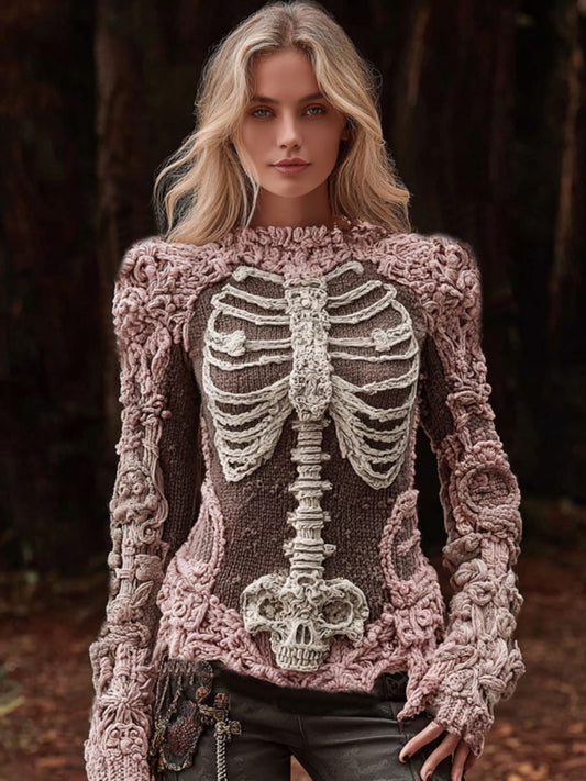 Women's Vintage Halloween Anatomy And Skeleton Art Cozy Sweater
