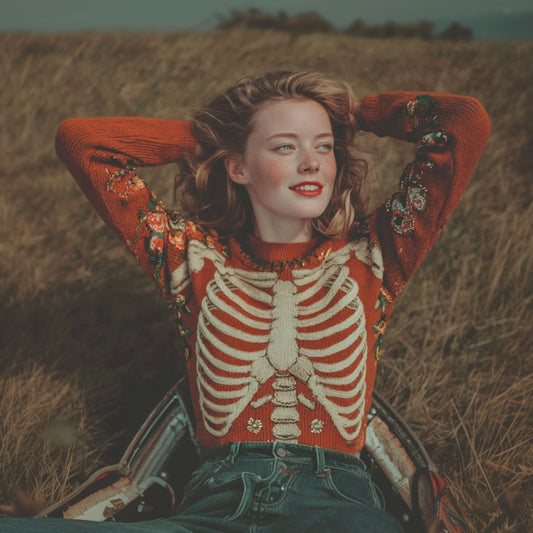 Vintage Halloween Human Anatomy And Flower Round Neck Sweater