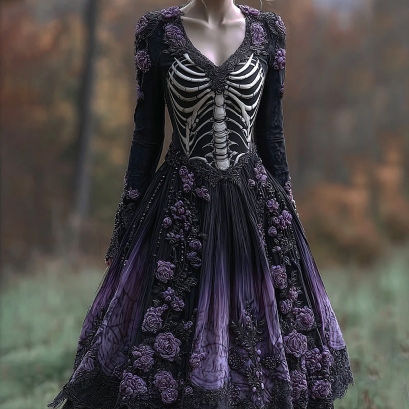 Women's Halloween Skull Rose Dress