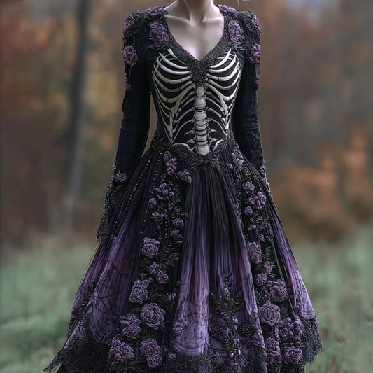 Women's Halloween Skull Rose Dress