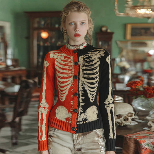Women's Halloween Anatomy Art Cozy Knit Sweater Cardigan