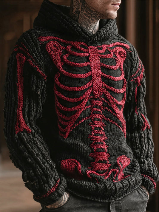 Halloween Anatomical Skeleton Art Men's Knit Hooded Sweater
