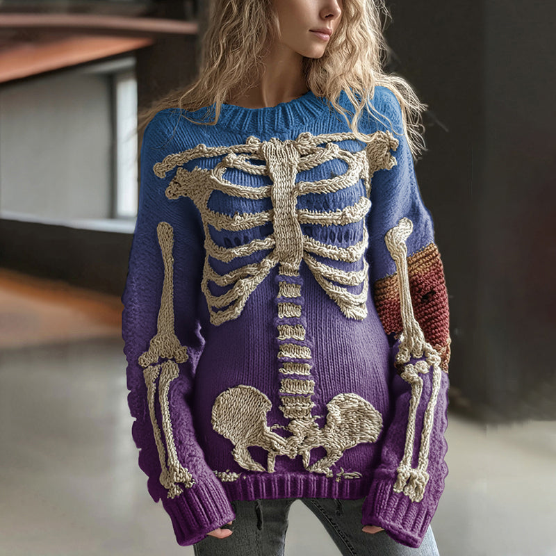 Vintage Halloween Anatomy In Gradient Art Chunky Knitted Sweater