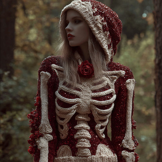 Women's Halloween Skeleton Rose Art Hoodie Sweater