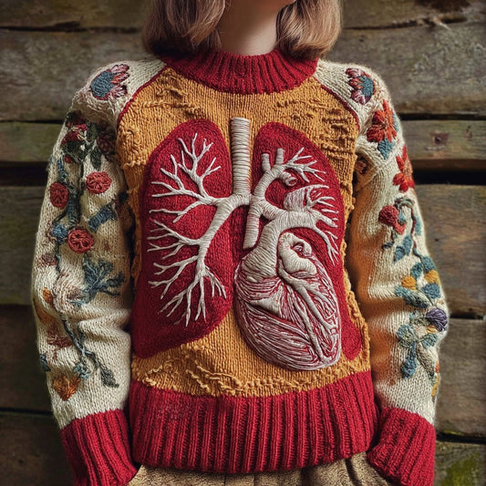 Vintage Halloween Anatomy Art Embroidered Comfy Sweater