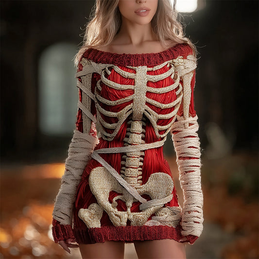 Halloween Skeleton & Bandage Art Women's Knit Slim-fit Sweater