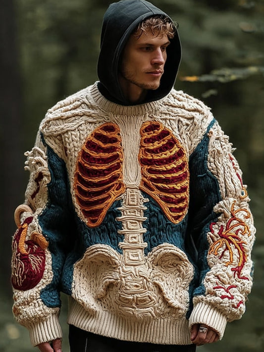 Men's Halloween Human Anatomy Art Multi-color Round Neck Sweater