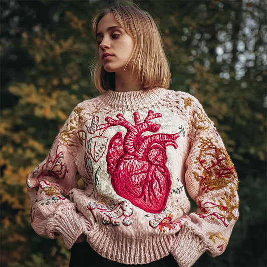 Vintage Heart Art Women's Knit Crew Neck Sweater