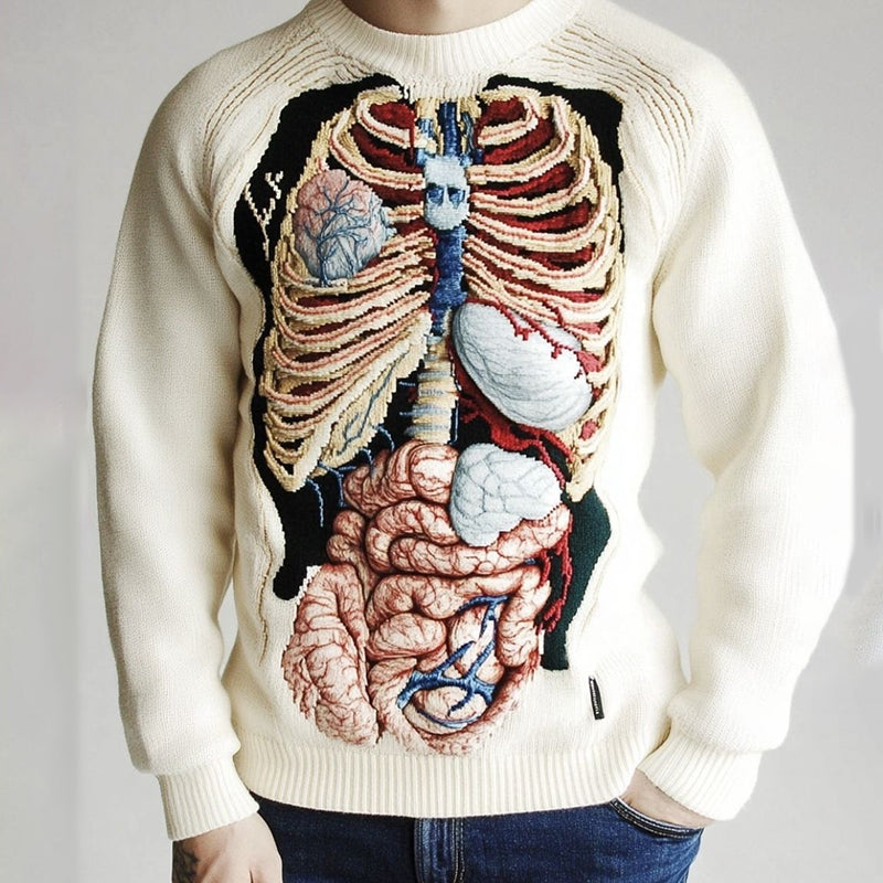 Retro Halloween Anatomy Art Chunky Knitted Sweater