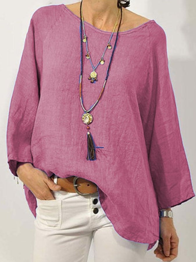 Cropped Cotton Sleeve Linen T Shirt Top