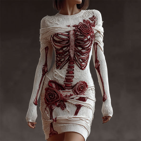 Bloody Skeleton Anatomy Roses Beaded Bandages Cozy Knit Sweater Dress