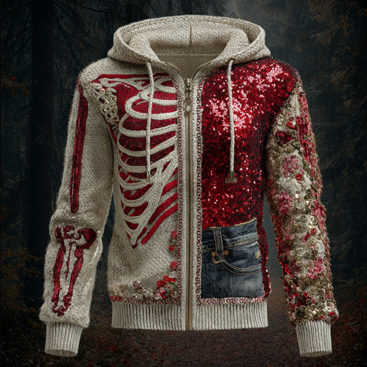 Halloween Human Anatomy Art Splicing Hooded Cardigan Sweater