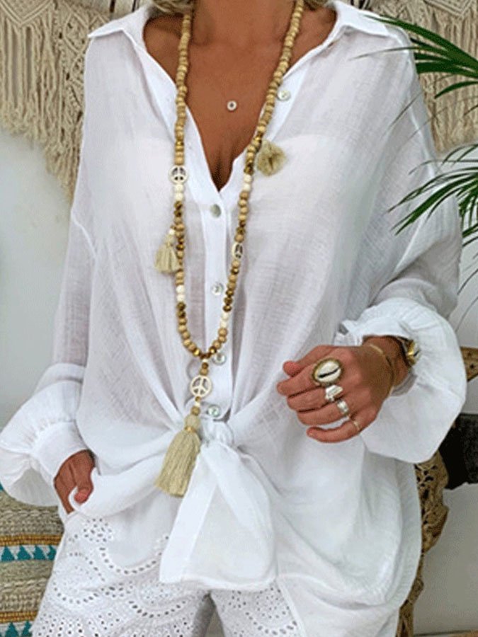 Airrys™ Solid Color Casual Loose Balloon Sleeve Shirt