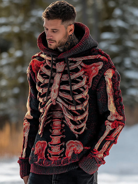 Vintage Halloween Bloody Skeleton Bones Art Chunky Knitted Sweater