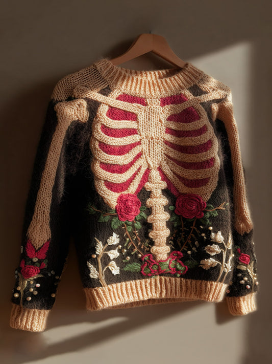 Vintage Halloween Human Anatomy Art Sense Thick Needle Round Neck Sweater