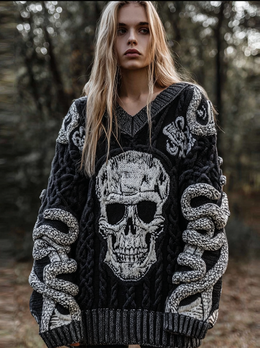 Halloween Women's Skeleton Element V-neck Knit Sweater