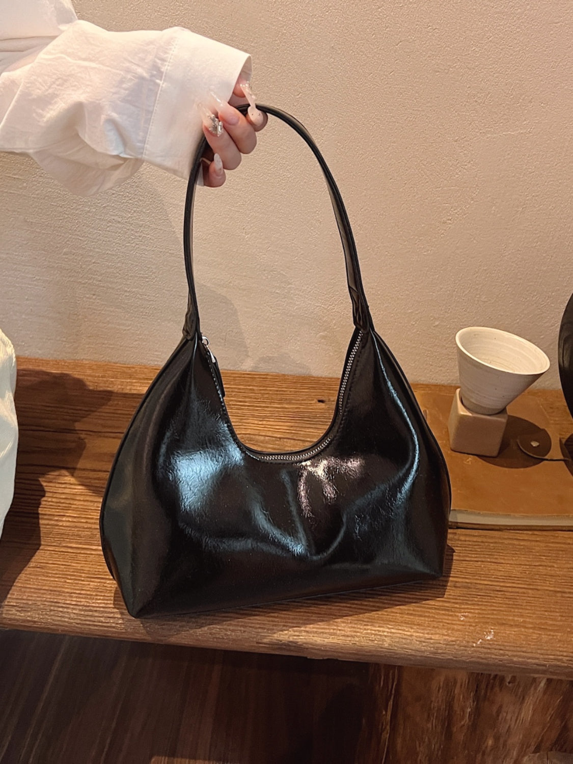 PU Leather Shoulder Bag with Zip