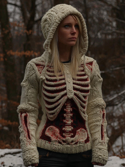 Women's Vintage Skeleton Gradient Art Cozy Hooded Sweater