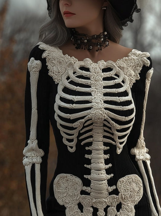 Halloween White Skull Round Neck Sweater