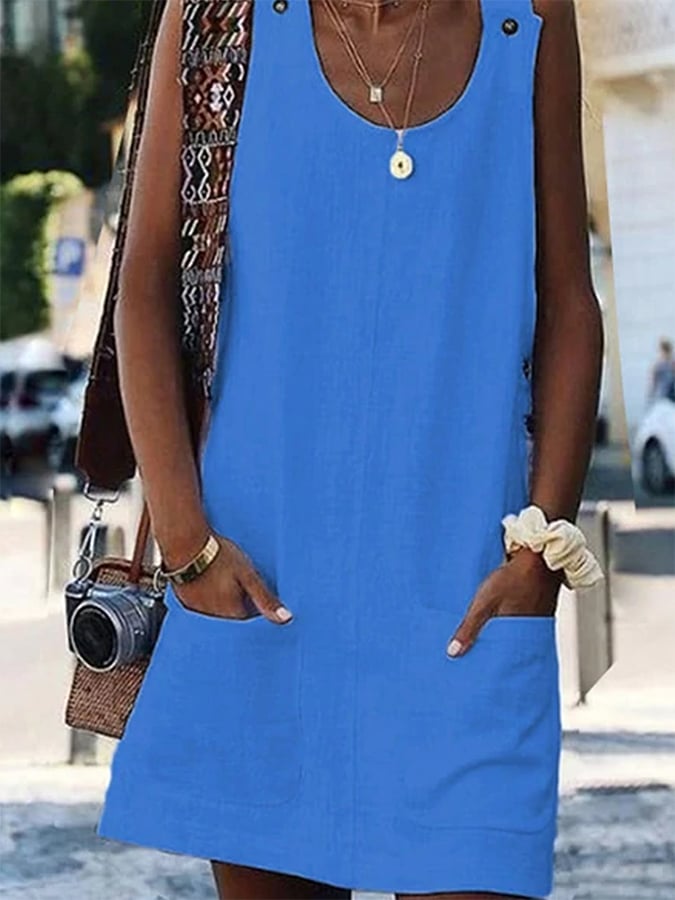 Women's Pure Color Strap Cotton Linen Dress