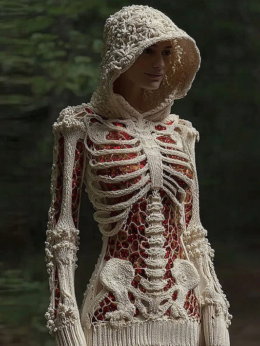 Women's Halloween Sequined Skull Cozy Knit  Sweater