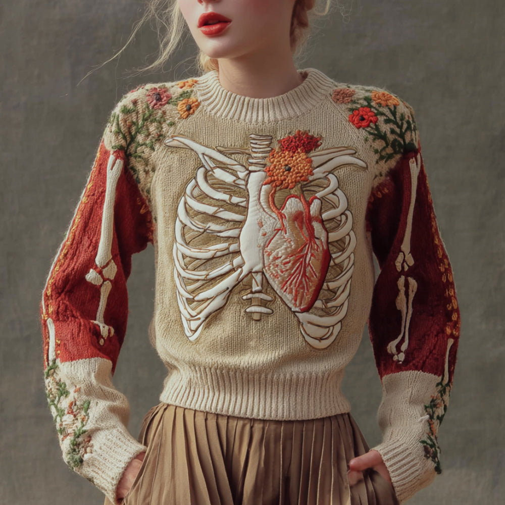 Halloween Antique Human Anatomy Splicing Knitted Sweater