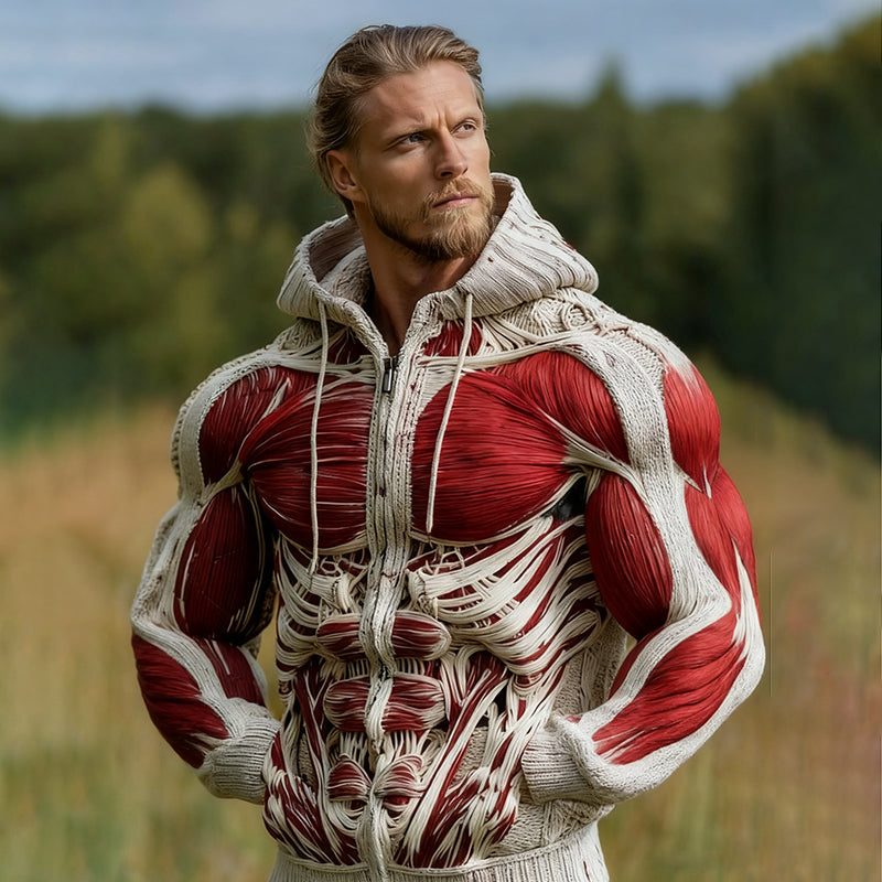 Muscles Anatomical Art Men's Casual Warm Zip-up Sweater