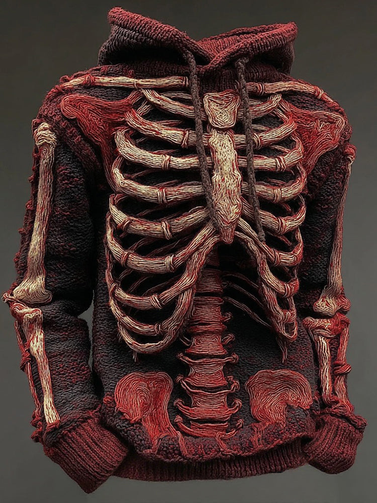 Halloween Bloody Skeleton Cozy Knit Hooded Sweater