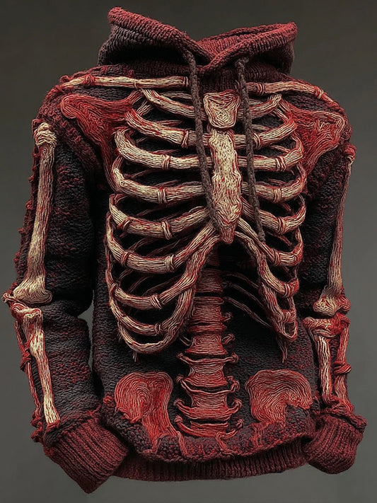 Halloween Bloody Skeleton Cozy Knit Hooded Sweater