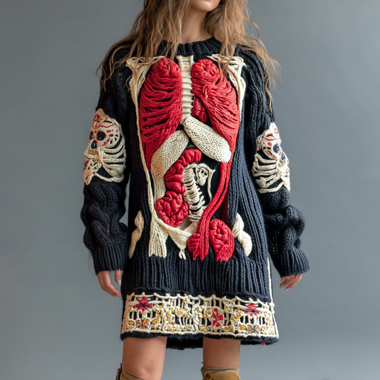 Classic Halloween Anatomy  Art Chunky Knitted Sweater Dress