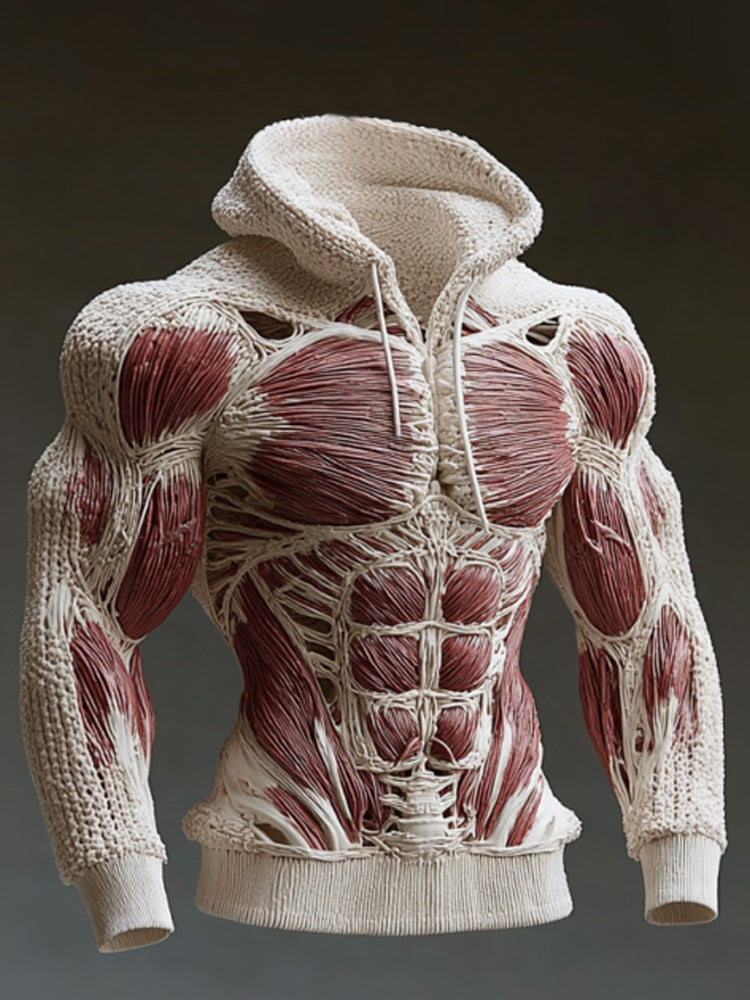 Line Art Men's Knitted Warm Hooded Sweater