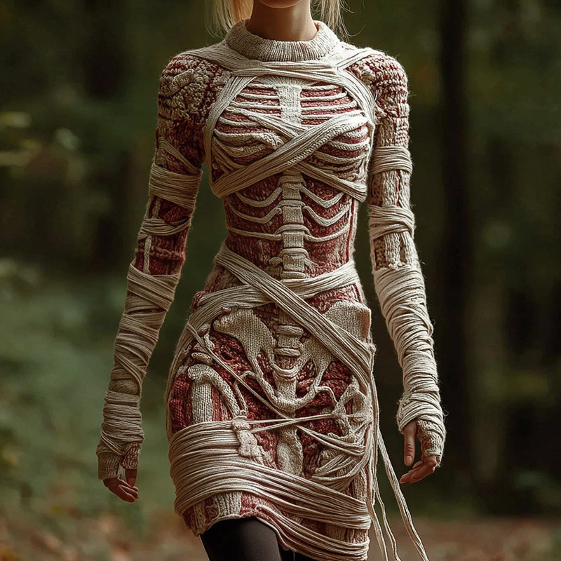 Women's Vintage Halloween Mummy Bandage Art Knit Dress