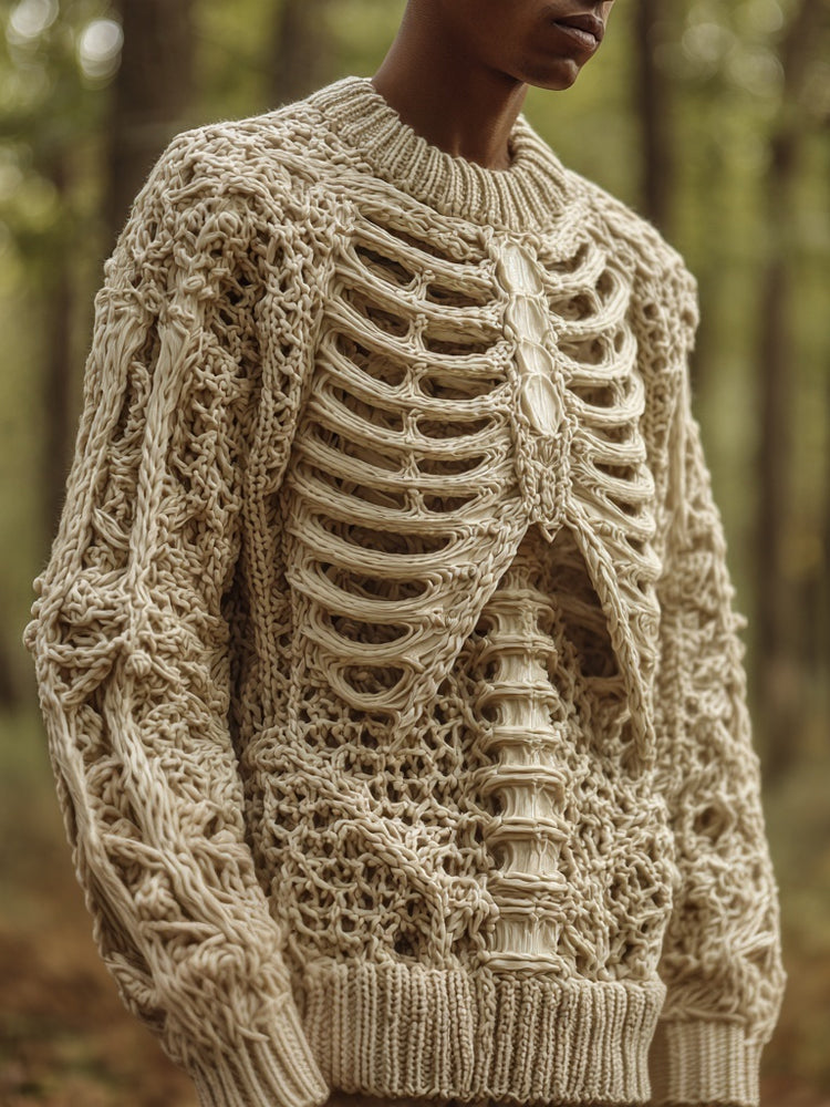 Men's Halloween Skeleton Inspired Cozy Knit Sweater