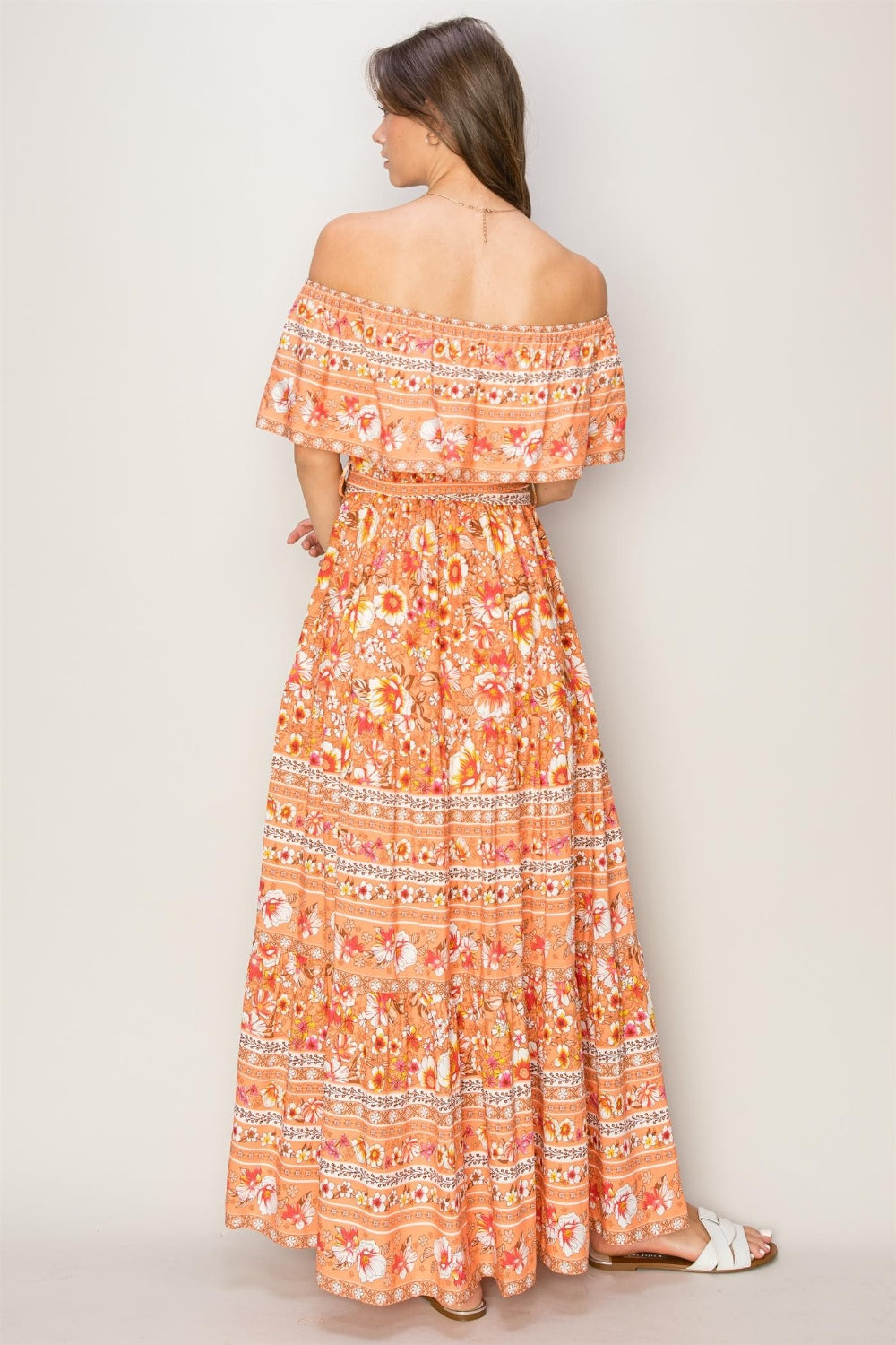 Floral Off-Shoulder Tie Front Boho Maxi Beach Dress