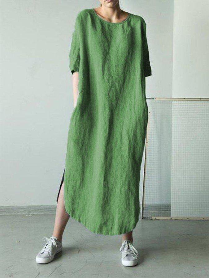 Airrys™ Women's Round Neck Mid Sleeve Cotton Linen Dress