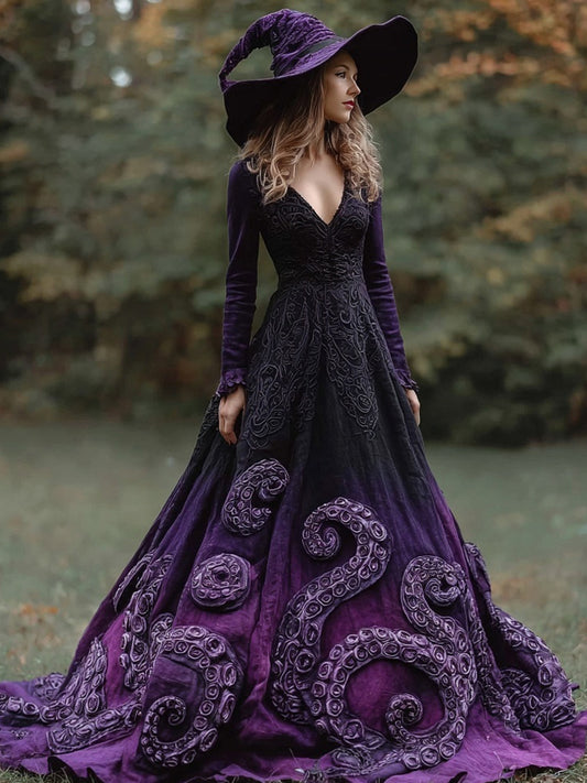 Halloween Spooky Tentacles Gradient Flowy Linen Maxi Dress