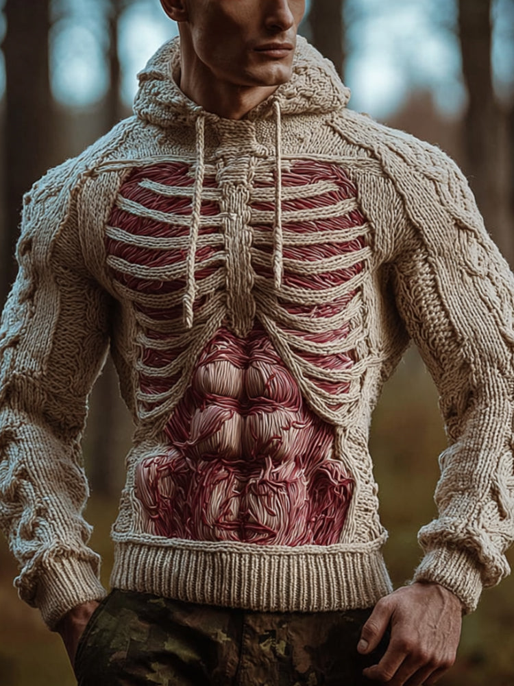 Men's Halloween Anatomy And Muscle Art Knitted Hoodie Sweater