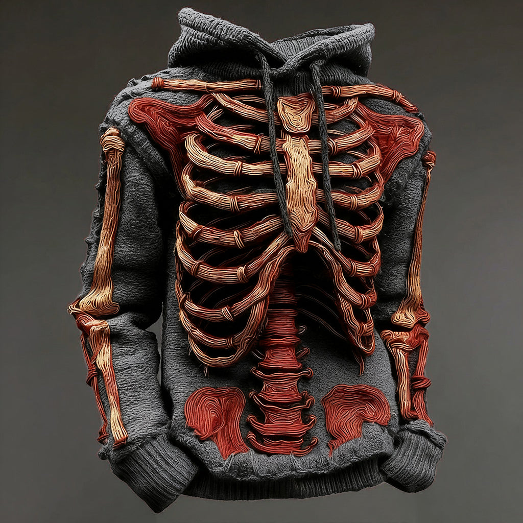 Halloween Bloody Skeleton Cozy Knit Hooded Sweater