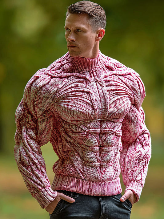 Men's Vintage Muscles Blood Vessels Art Jacquard Cozy Knitted Turtleneck Sweater