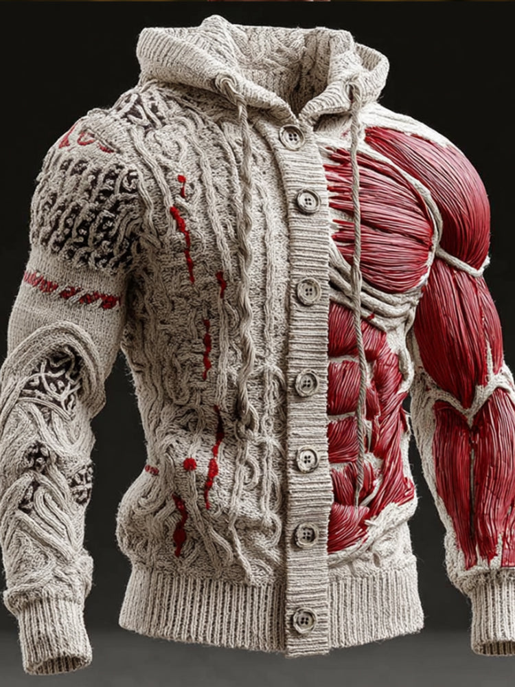 Halloween Human Anatomy Art Hooded Retro Cardigan Sweater