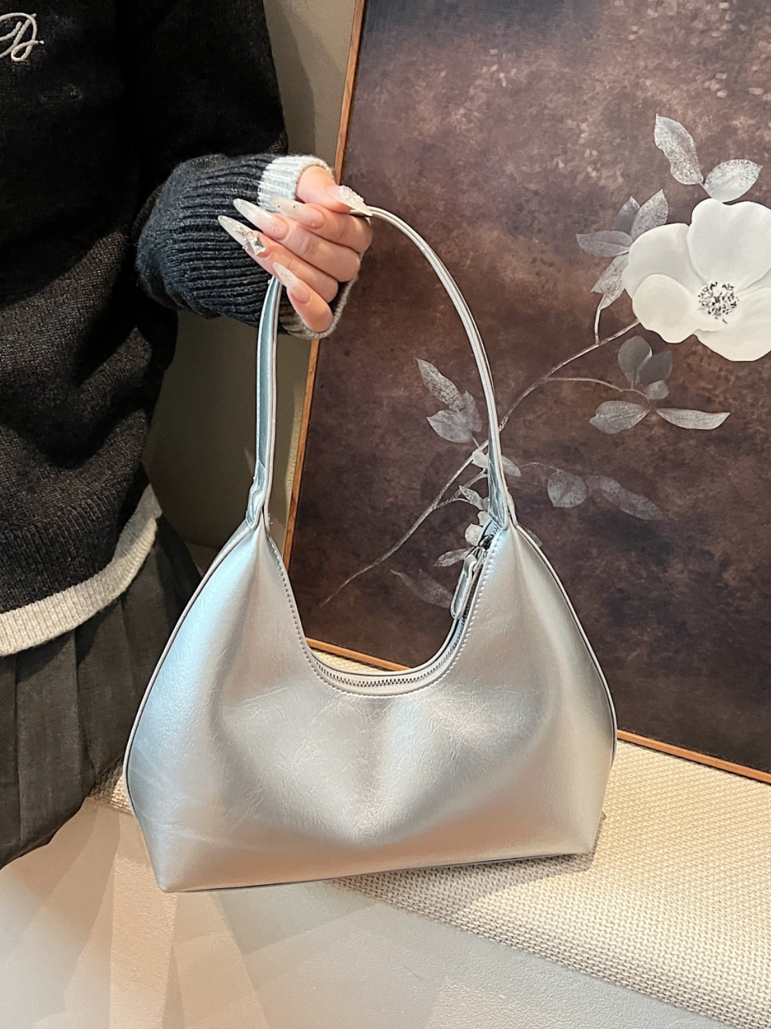 PU Leather Shoulder Bag with Zip