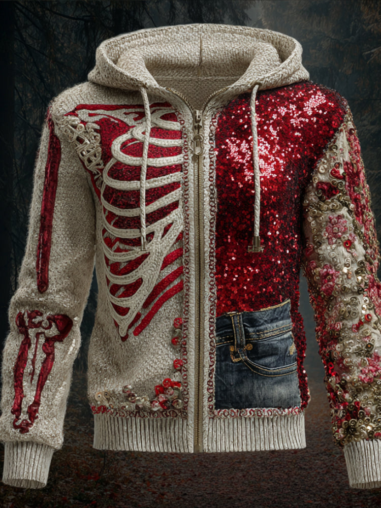 Halloween Human Anatomy Art Splicing Hooded Cardigan Sweater