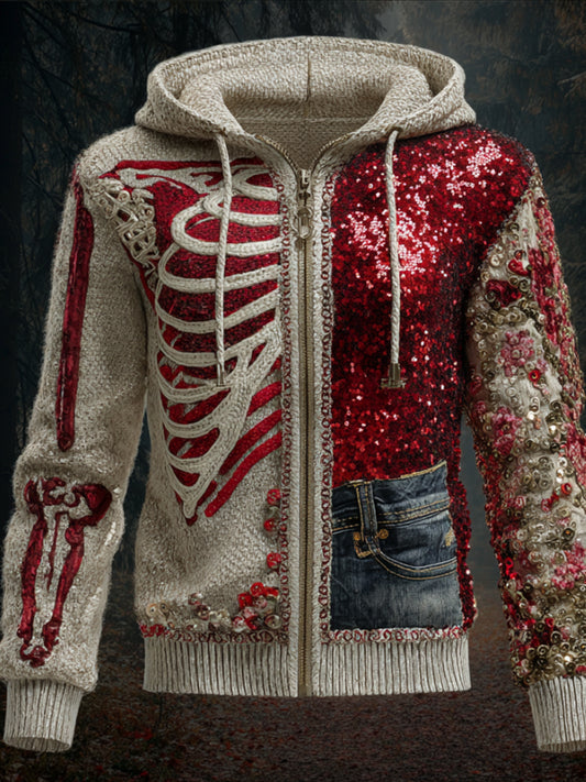 Halloween Human Anatomy Art Splicing Hooded Cardigan Sweater