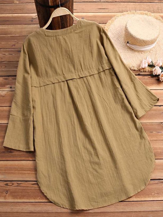 Airrys™ Women's Casual Pure Color Literary Cotton And Linen Shirt