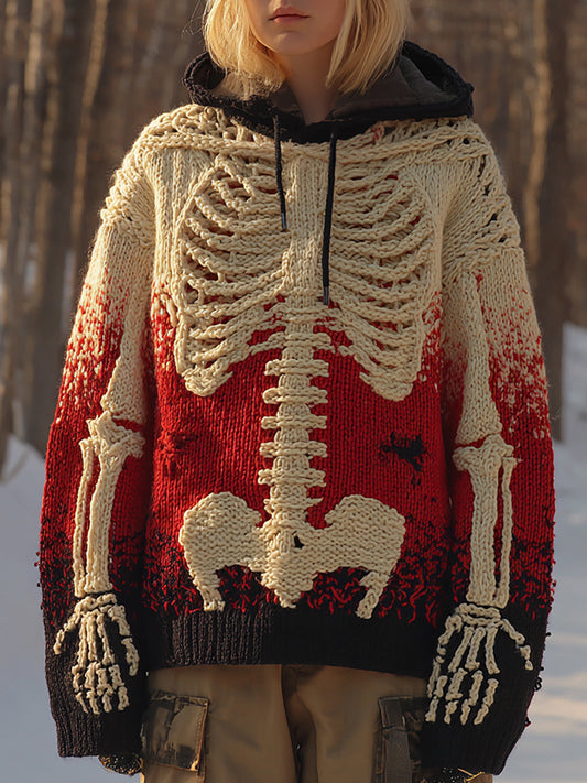 Vintage Halloween Anatomy Gradient Chunky Knitted Hooded Sweater