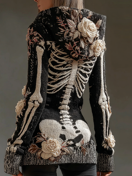 Ladies' Halloween Line Art Dark Style Knit Sweater Jacket