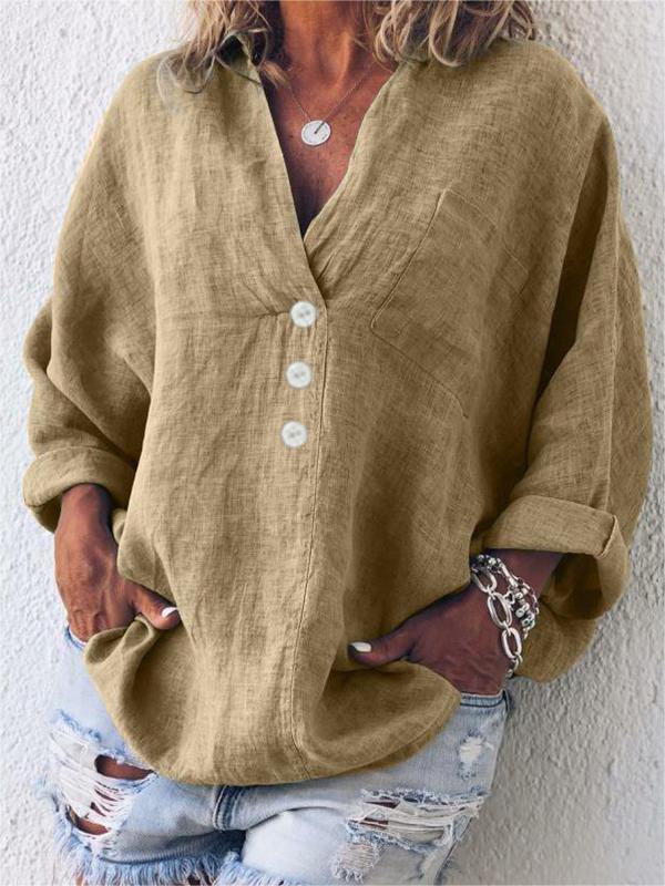 Women's Cotton Linen Lapel Loose Shirt